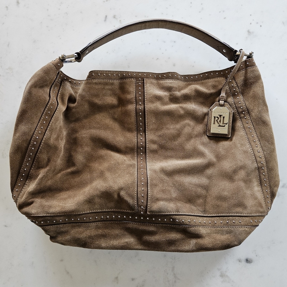 Ralph Lauren Bastwick Suede Hobo Bag Silver Studded Boho Western Shoulder Purse